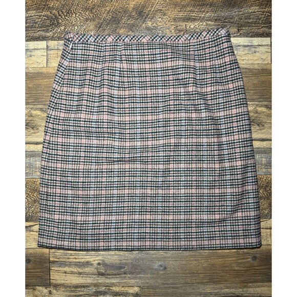 Talbots Women’s Plaid Wool Blend Skirt Size 6 – Pink Gray Check With Zip - Picture 2 of 5